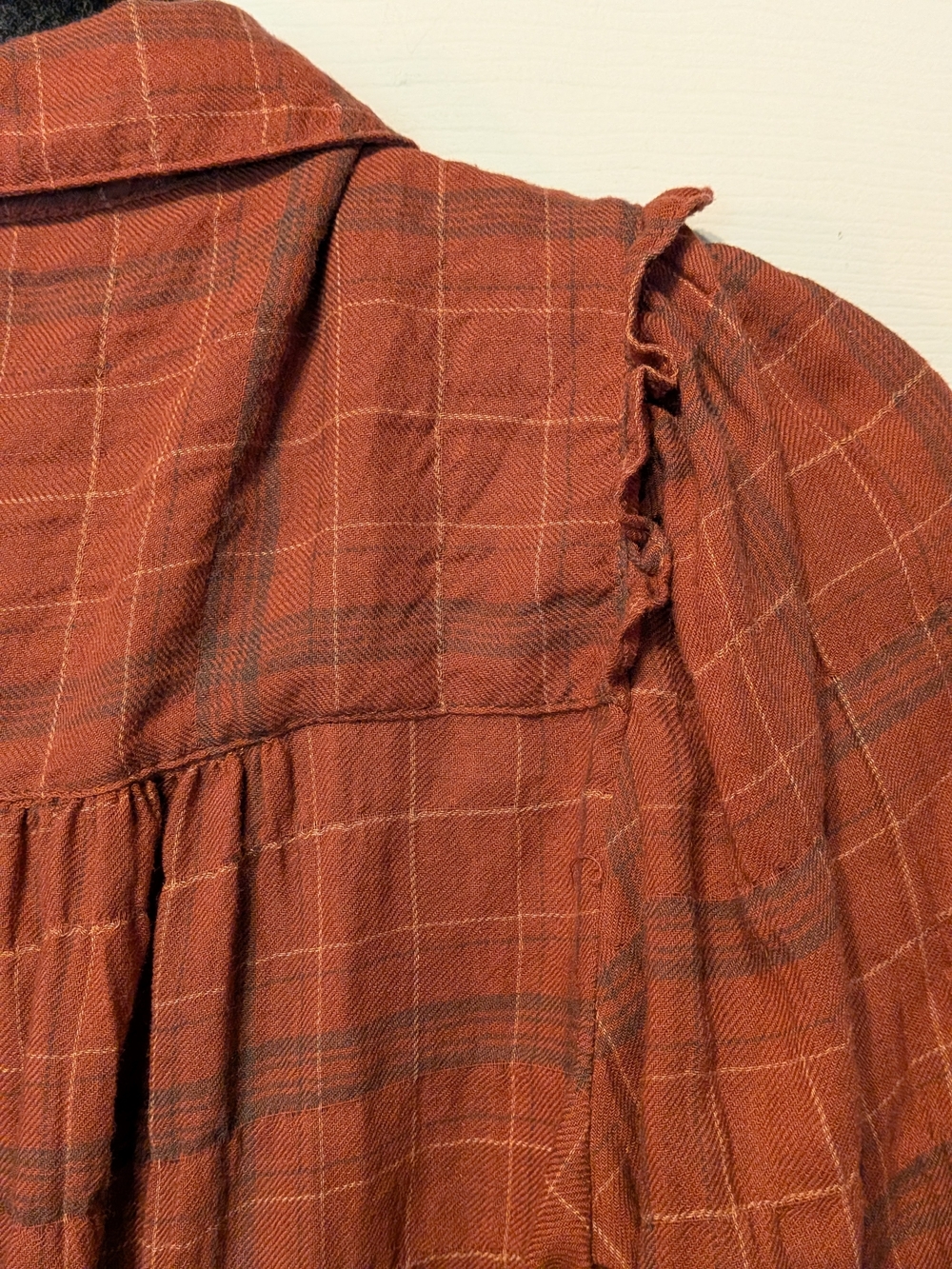 Max Studio Ruffle-Yoke Button-Front Blouse in Rust - Picture 6 of 11